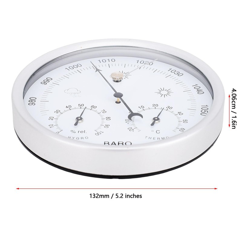 Generic Round Weather Station, Aluminum Alloy Wall Mount Barometer Thermometer