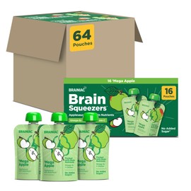 Brainiac Apple Applesauce, Unsweetened Applesauce with Vitamin C, Omega-3s & Choline, 64 Count, 3.2 oz