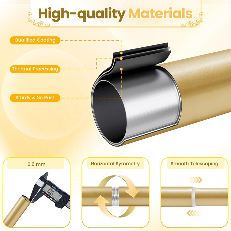 1" Gold Double Curtain Rod 84 to 120Inchs,BHSRODS Heavy Duty