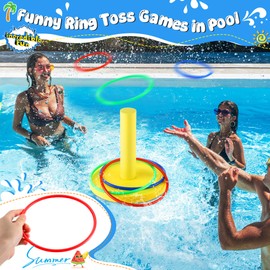Hiboom Pool Ring Toss Games Toys, Swimming Pool Games for Adults and Family with 6 Pcs Throwing Rings, Water Foam Toss Float Toys for Summer Outdoor, Beach, Yard, Party in Fun Water Activities