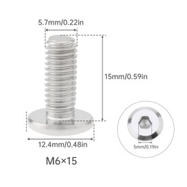 Smgda 20Pcs M6 x 15mm / M6 x 20mm Flat Head Hex Socket Cap Screws Bolts, 304 Stainless Steel, Allen Hex Drive, Bright Finish, Fully Machine Thread (M6 x 15mm)