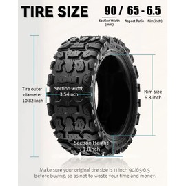 GLDYTIMES 11 Inch Off Road Scooter Tire, 90/65-6.5 Tubeless Tire Heavy Duty Vacuum Snow Tyre Fit for Dualtron Ultra/Dualtron Thunder/Zero 11x/Speedual Plus/Kaabo Wolf Warrior Electric Scooter