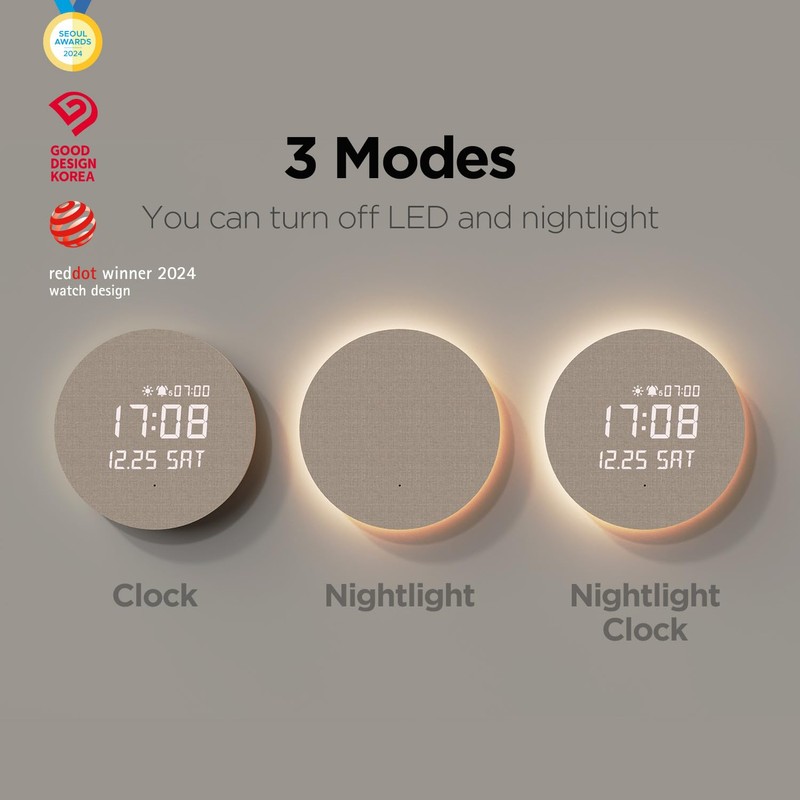 mooas Wooden Frame LED Silent Wall Clock with Remote, Backlit