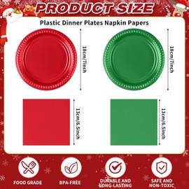 Potchen 200 Pcs Christmas Plates and Napkins Bulk Disposable Red Green Plastic Plates and Paper Napkins Christmas Party Supplies Set for Dessert Dinner Dinnerware Birthday Party Decoration