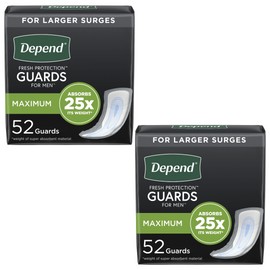 Depend Guards for Men, Incontinence Pads, Maximum Absorbency, OSFM - Case of 104