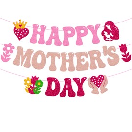 Happy Mother’s Day Banner Thank You Mom We Love You Decoration Best Mom Ever Happy Mothers Day Décor Glitter Thanks Mother Theme Mother’s Day Party Supplies