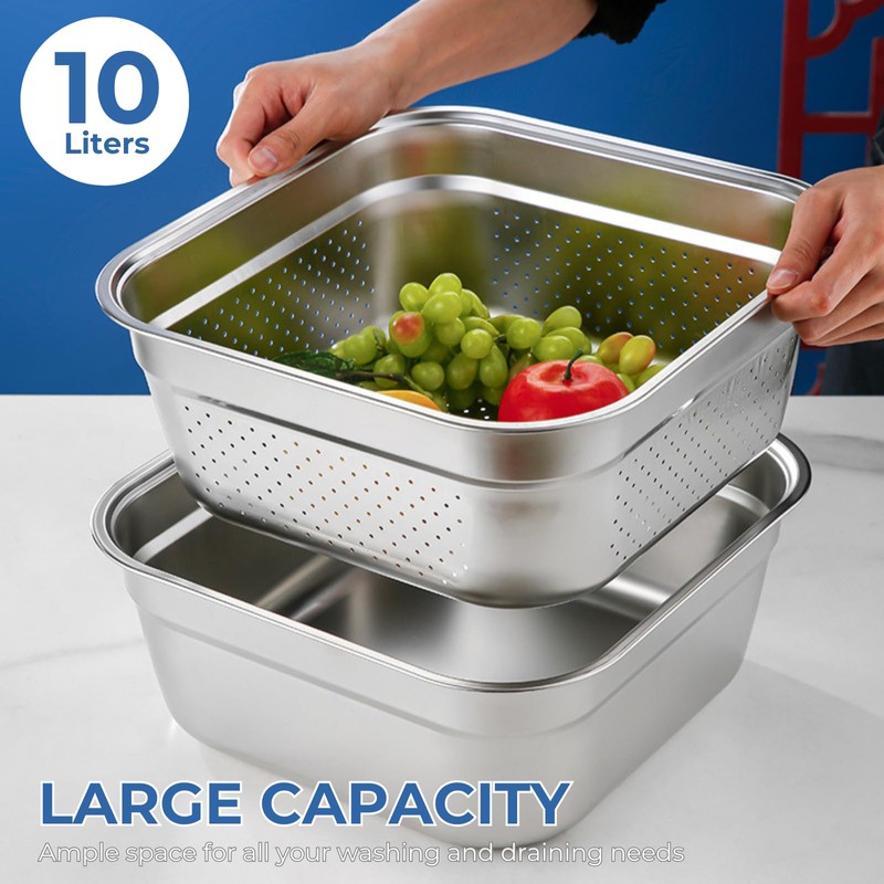 2 in 1 Large Stainless Steel Sink Basin with Colander,