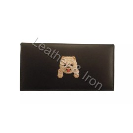 Handmade Pomeranian Puppy Design Leather Checkbook Cover