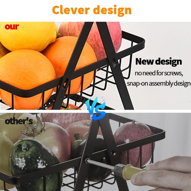 TOMVAES 2 Tier Fruit Basket for Kitchen Countertop Fruit Vegetable