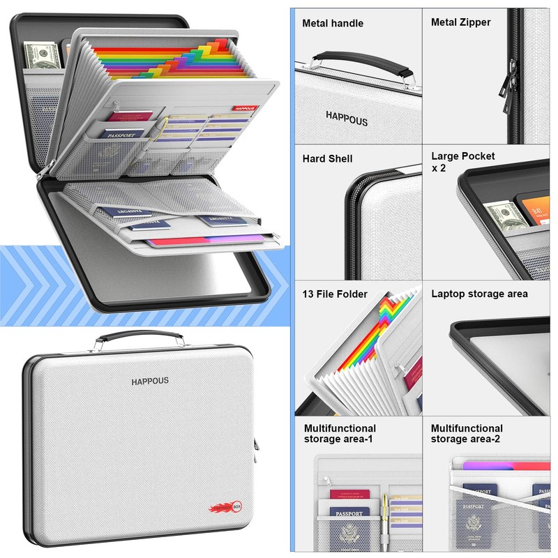 HAPPOUS Fireproof Document Organizer, Expanding File Organizer with 13 Pockets,