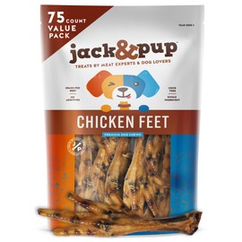 Jack&Pup Chicken Feet Dog Treats | 100% Natural, Fully Digestible, Dehydrated Chicken Feet for Dogs High Protein, Joint Support (75 Pack)