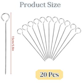 20 Pcs Stainless Steel BBQ Skewers, 5.9 Inch Metal Skewers for Kebabs Air Fryer Grilling BBQ Oven