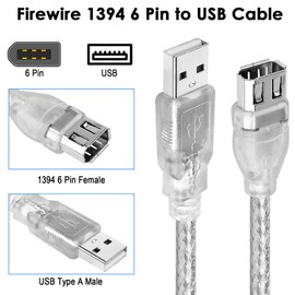 20cm Firewire to USB Adapter Cable Firewire IEEE 1394 6 Pin Female to USB 2.0 A Male Adapter Converter Cable Firewire 400 1394-a to USB Connector Cord for Digital Camera, DV camcorders, Printer