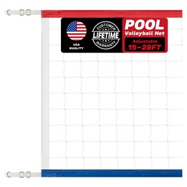 YUXUXU Upgraded Swimming Pool Volleyball Net Replacement, Extended 15FT-28FT Adjustable, Enhanced All Weather with Waterproof, Extra Thick Borders and Nylon Straps-15x3FT, Red White Blue (Net Only)