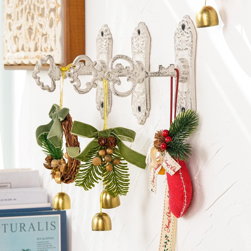 Sungmor 3Pcs Cast Iron Coat Hooks,White Skeleton Key-Shaped Wall Hooks