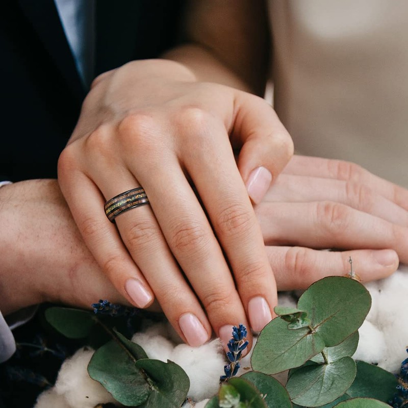 TUNGSTORY Black Tungsten Carbide Engagement Ring for Men 8mm Hawaiian