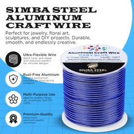 12 Gauge 100FT Aluminum Wire Jewelry Craft, Beading Wire Floral, Sculptures, Easy Bend, Beautiful Blue Color Craft Wire Simba Steel (Blue 100FT)
