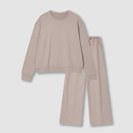 JAJU [JAJU/자주] [SET] 여 코지 라이트 라운지 티셔츠, 라운지 팬츠_멜란지베이지 [JAJU] [SET] Women's Cozy Light Lounge T-shirt, Lounge Pants_Melange Beige