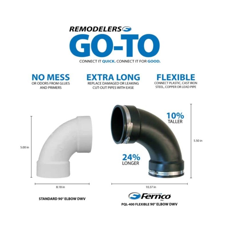 Fernco 4" Flexible PVC 90-Degree Elbow Includes Optional 3" Reducer