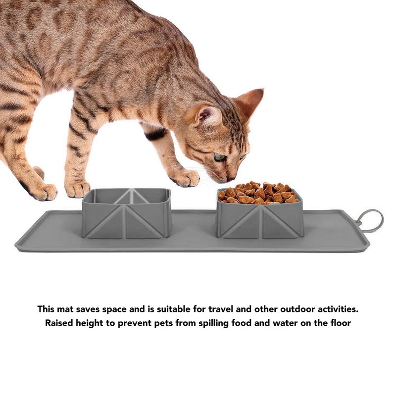 Silicone Double Bowl Dog Mat Foldable Anti Slip Pet Food