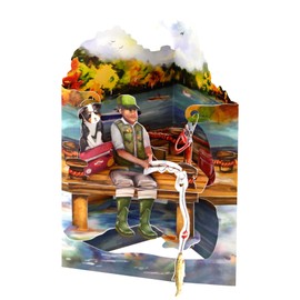 SANTORO Swing Card, 3D Pop Up Greeting Card - Fishing - For Him, For Dad, Birthday, Fathers Day