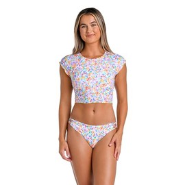 Hobie Women's Standard Crop Rashguard Swimsuit Top, Multi//Ditsy Ditsy