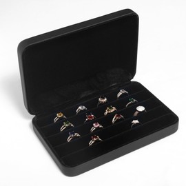 Jewelry Ring organizer Box, Portable Small Storage Display Case, Fashion Jewelry Tray Holder Showcase, Ring Boxes for Multiple Rings Fits for Travel or Home Organizers (Black Big)