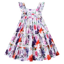 Vieille Girls Dresses 5T Summer Floral Sleeveless Dress 6X Kids Holiday Beach Princess Sundress Size 5 6