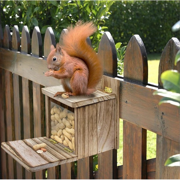 YIHAOBOX Squirrel Feeder Weatherproof - Sturdy Wooden Squirrel House with