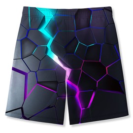 TUONROAD Boys Swimming Shorts Funny 3D Print Quick Drying Swimming Trunks with Mesh Lining Summer Beach Shorts 5-14 Years, 1 A flash