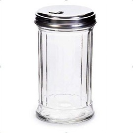 1 Pack of 12oz. Sugar Shaker | Glass Dispenser, Stainless Steel Lid & Pour Flap Spout | Restaurant Supplies by Back of House Ltd