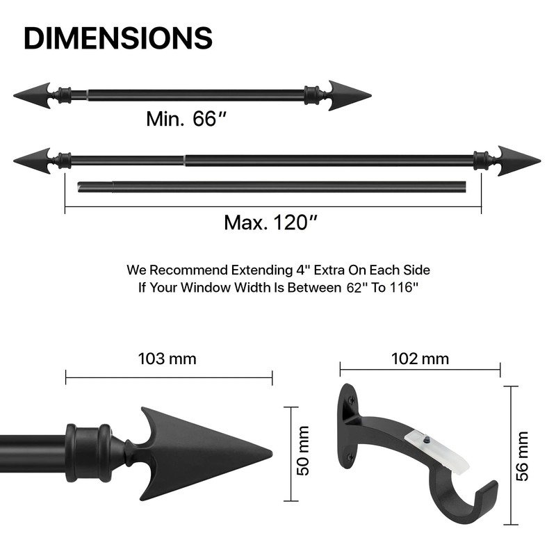 DECO WINDOW Curtain Rods for Windows 66-120 Inch, 3/4 Inch
