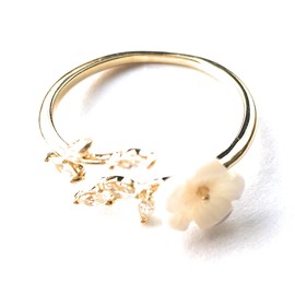 Shell Flower And Cubic Zirconia Crystal Adjustable Open Rings for women and girls