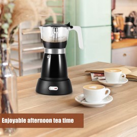 Coffee Maker Electric Moka Pot, Espresso Coffee Italian Aluminum Espresso Machine Cafetera Pot 300ml, Portable Machine Moka Maker with Detachable Base Overheat Protection for Home Travel, Black