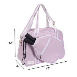 Purple PU Leather Women Sports Shoulder Gym Bag Pickleball Duffle Bag Pickleball Tote Bag with Front Pocket for 2 Paddles, Inner Storage Pockets, Mesh Water Bottle Holder and Adjustable Shoulder Strap