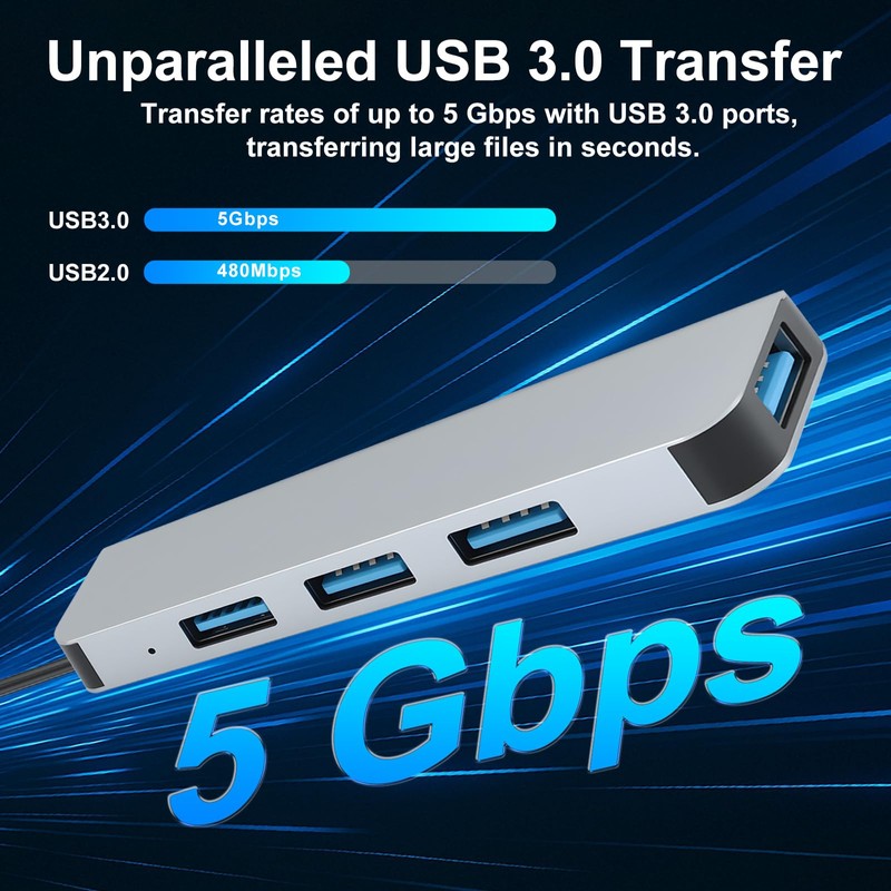 USB Hub, 4 USB, 5 Gbps, 4 in 1 USB