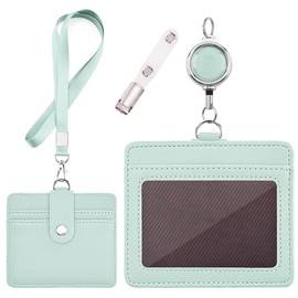 ID Card Holder - Horizontal & Vertical ID Card Case, Employee Cards, Commuter Passes, Double Sided Name Tag, Pass Case, Chest Pocket Clip & Elastic Reel with Clip Strap (Horizontal Green)