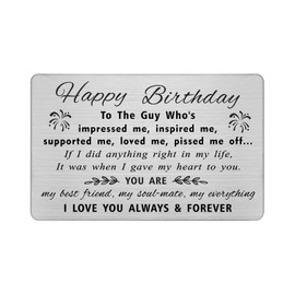 DEGASKEN Boyfriend Birthday Card for Him - Happy Birthday Gifts to The Beloved Guy - Romantic Men Birthday Present, Steel Wallet Card