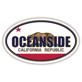 Oceanside City California State Flag | CA Flag San Diego County Oval State Colors Bumper Sticker Car Decal 3x5 inches