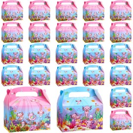 Neptniopllab 24 Pieces Axolotl Party Favor Boxes,Axolotl Themed Goody Bags Recycled Axolotl Goody Candy Boxes with Handles Reptile Candy Gift Bags for Axolotl Theme Birthday Party Decration Supplies (24)