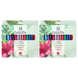 TerCasa 998701-1 Gel Pens, 2 x Set of 30, 2 Cases with 30 Gel Pens Each with Glitter, Rainbow, Metallic, Standard and Pastel Colour Effects, 60 Gel Pens for Soft Writing and Drawing