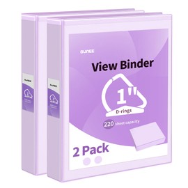 SUNEE 3 Ring Binder 1 Inch D Ring, Clear View Binder Three Ring PVC-Free (Fit 8.5x11 Inches) for School Binder or Office Binder Supplies, Purple Binder, 2 Pack