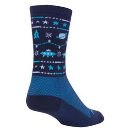 SockGuy Wool Crew 6in Ugly Sweater Blue 4 Limited Edition Holiday Cycling/Running Socks (Sweater Blue - S/M)