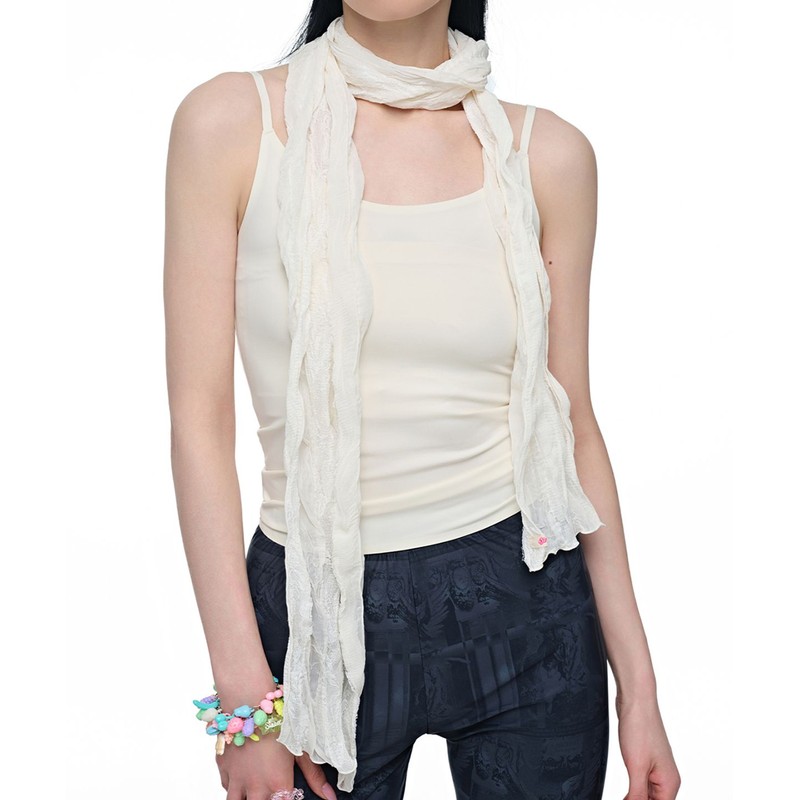 Aireve Chiffon Lace Long Scarf (Cream)
