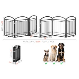 THKKY Folding No-Assembly Metal Freestanding Dog Gate with Door Walk Through,32" Height Pet Fence,144" Extra Wide Accordion Puppy Folding Playpen for Doorways,House,Stairs (6 Panels,Black)