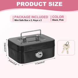PATIKIL Small Cash Box, 2 Pcs Mini Safe Box Money Locker Piggy Bank Money Saving Boxes with Keys for Cash Watches Jewelry Personal Items, Black, Pink