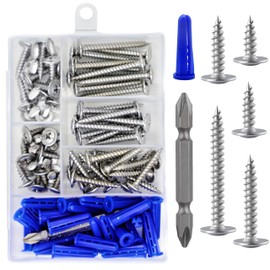 Wensilon(95 pcs)#8 Phillips Truss Head Wood Screws Stainless Steel 410 Quick Metal Self Tapping with Drywall Plastic Anchors Assortment Kit