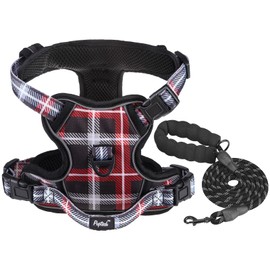 PUPTECK No Pull Dog Harness and Leash Set with Handle Reflective Adjustable Padded Vest Escape Proof for Small Medium Large Dogs Walking Training Hiking, Plaid Black L