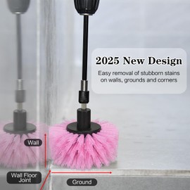 4pcs Drill Brush Attachment Kit, 2025 New Grout Drill Brush Set, All Purpose Power Scrubber Cleaning Kit for Bathtubs, Tile Grout Lines, Bathroom, Showers, Tile, Tile Seams (Pink)