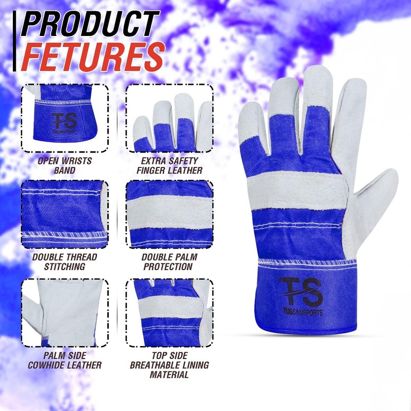 Tussan Sports Split Leather Work Gloves, Heavy Duty Thorn Proof